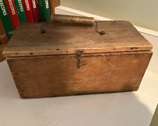 Meat grinder in antique wooden box