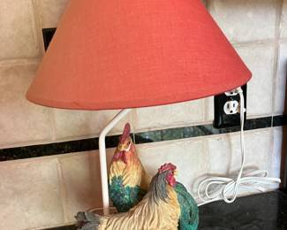 Lamp with chicken & rooster base
