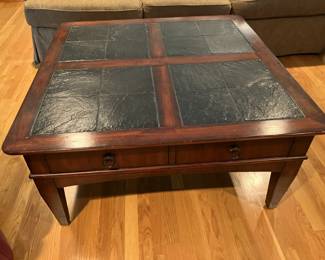 Slate top coffee table w 4 dovetailed drawers