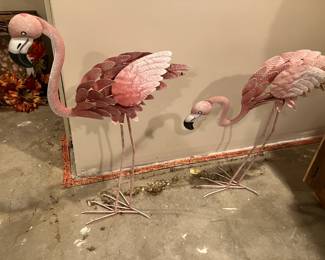 Pink flamingo yard art