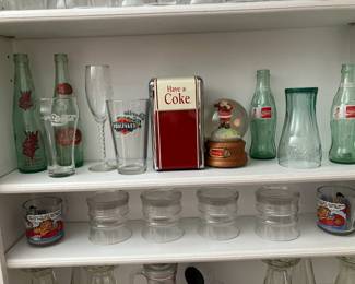 Coca cola bottles, glasses, snow globe, McDonald's Garfield cups