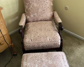 Antique chair with ottoman, chair is adjustable