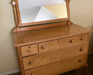 Antique bird's eye maple dresser w mirror
