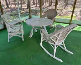 Wooden Table Three Wicker Rattan Chairs