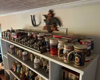 Part of Huge Stein Collection plus  Pictured here are the Clydesdale Horses and Wagon for Budweiser, the Anheuser-Busch Eagle and an "A" wall hanging sign also a Large Wall Hanging Horse Shoe