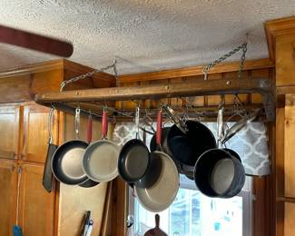 Frying Pans, Pots and Hanging Rack