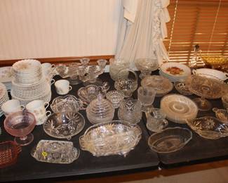 Haviland China set, various crystal and cut glass dishes, vintage Fenton pieces, miscellaneous dishware.  