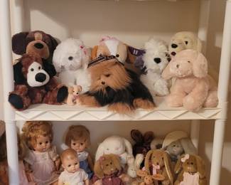 Stuffed animals and 1950s dolls