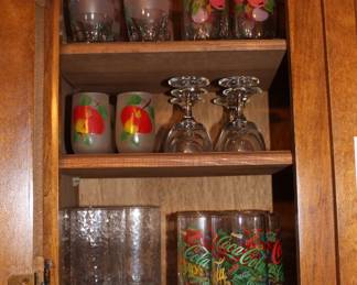 Various glasses, some hand-painted. 