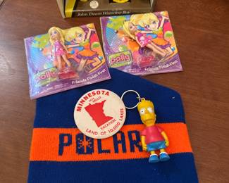 Vintage Polaris Snowmobile Hat Bart Simpson Key Chain and Polly Pockets Dolls
