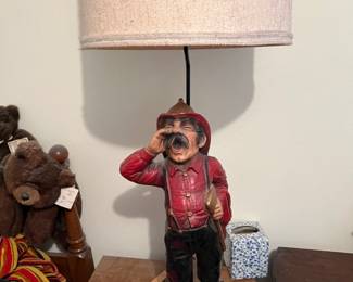 Chalk ware fireman lamp