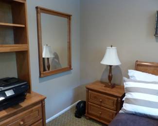 Full size sleigh bed & dresser, bookcase, night table, mirror, desk/hutch, desk chair