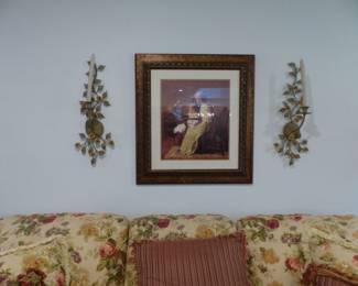 Hanging candle holders, framed art