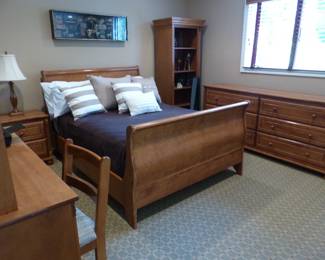 Full size sleigh bed & dresser, bookcase, night table, mirror, desk/hutch, desk chair