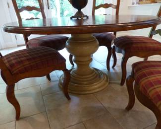Round pedestal dining table with 5 chairs