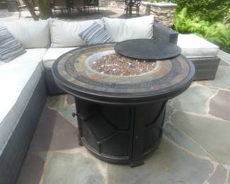 Outdoor all weather wicker sectional sofa, fire pit