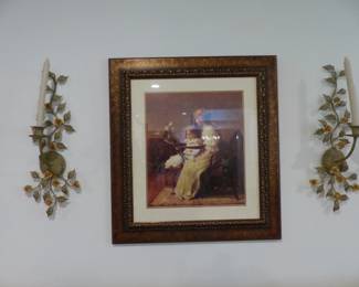 Hanging candle holders, framed art