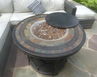 Outdoor all weather wicker sectional sofa, fire pit