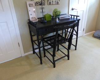 Petite desk, desk chair, wall hangings