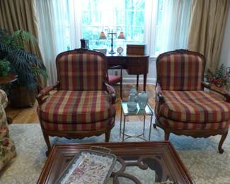 Pair of Bergere chairs, small side table