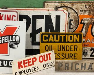 Plethora of vintage Advertising and Instructional Signs 