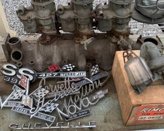 Muscle Car era Trips & Intake, Emblems and Many assorted Vintage Hot Rod parts