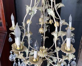 Vintage Italian metal Tole glass prism Chandelier  