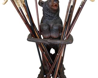 Black Forest carved wood Bear Cub Umbrella/Cane Hall Stand, variety of Fancy hand carved Dress Canes