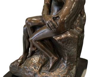 1977 AMR Bronzed Ceramic statue of Rodin’s “The Kiss”, 12” x 7” x 7”