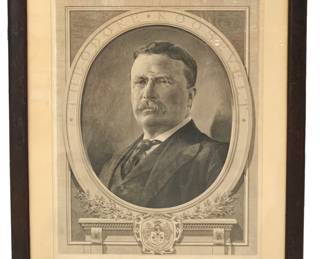 1905 signed Sydney Smith Theodore Roosevelt Presidential Engraving, 33” framed 