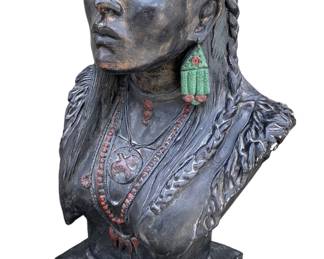 22” tall Numbered 6/94 Golden Dove Cherokee Nation Benavides Jr. Comanche Land Pottery Bust 