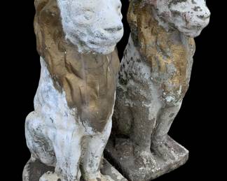 Impressive 40” tall PAIR Vintage Manor Gate Concrete Lion Statues