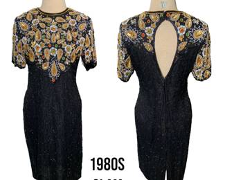 Superb 80s bead & sequin encrusted open back cocktail dress, in Exceptional condition 