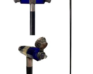 Antique Cobalt Glass Repousse Silver Scent Bottle Dress Cane