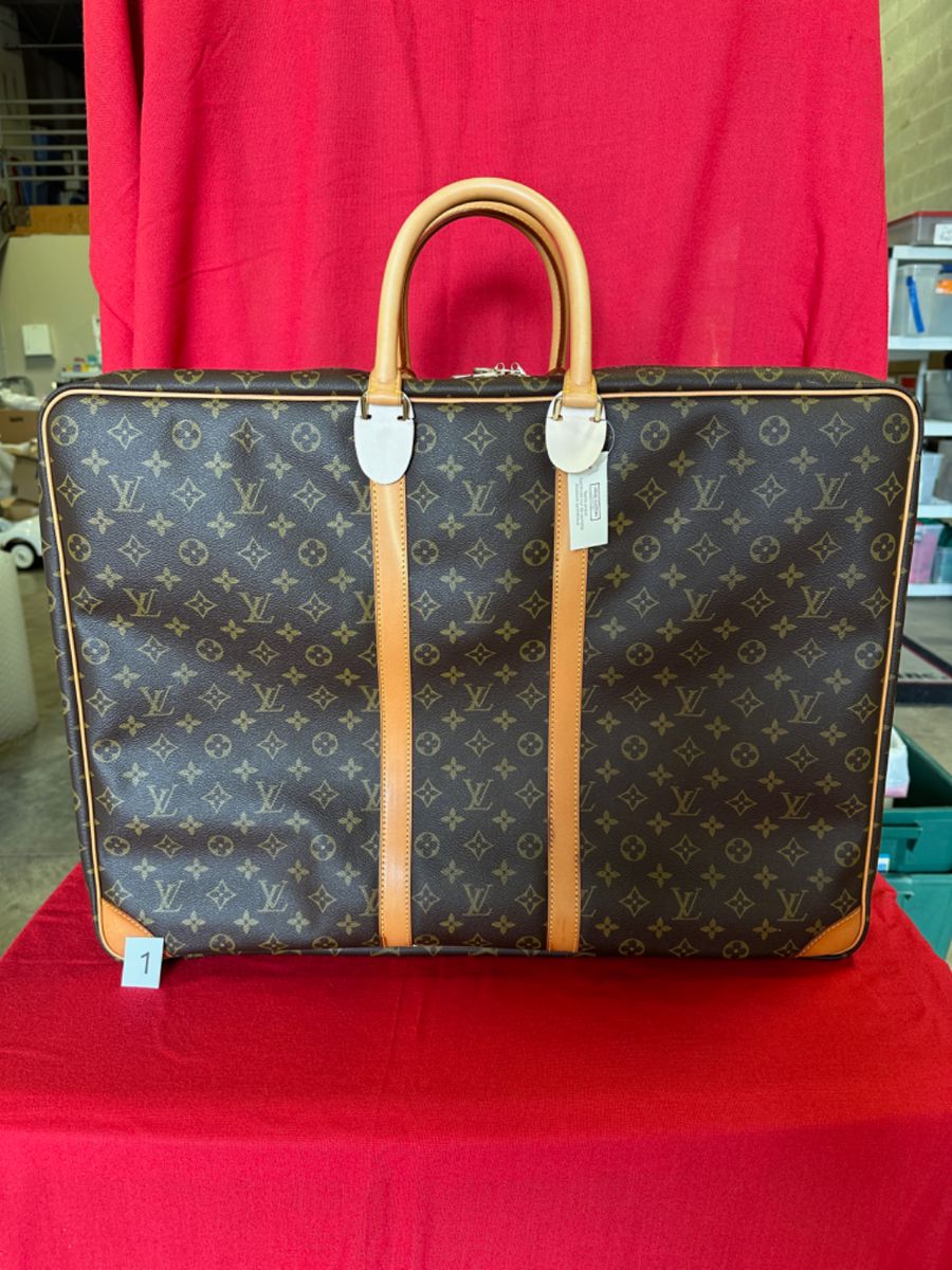 BUY IT NOW! $1200. Louis Vuitton Suitcase. Sirius 60. SP0976. Coated Canvas with Leather Trim. Made in Spain, July 1996. Brand new! Dimensions 24”W x 18”H x 7.5”D.