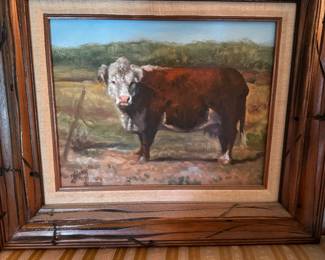 (Bull Art) by Bonnie Casey, orig'l oil on canvas; 11x14         
 c. 1979