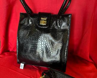 BUY IT NOW! $90. St. John, Patent faux-leather, Tote. Black. Dimensions are 13”W x 13.5”H x 4” D. New.