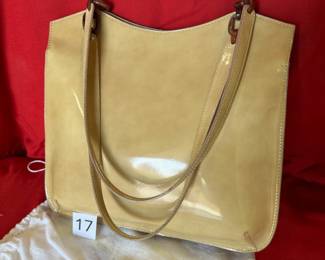 BUY IT NOW! $20. Neiman Marcus, Camel Patent Leather, Tote. Dimensions are 13"W x 11"H x 4"d.