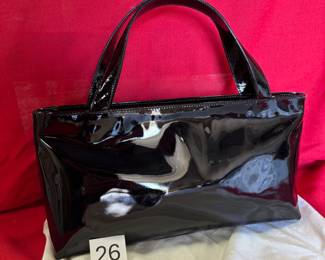 BUY IT NOW! $60. Neiman Marcus, Black Patent Leather Handbag. New. Dimensions are 12"W x 7"H x 3"D.