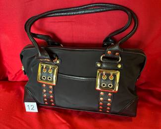 BUY IT NOW! $40. Kathy, Black Nylon Handbag, with Keychain. Dimensions are 14"W x 8.5"H x 4"D. New.