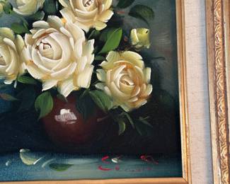 Yellow Rose Bouquet; framed oil painting