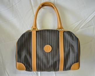 BUY IT NOW! $200. Vintage Fendi Pequin Stripe Boston Duffle Bag and Matching Cosmetic Bag. Dimensions are approx. 14"W x 9"H x 8"D.