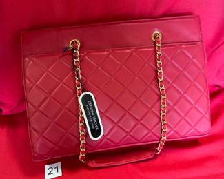 BUY IT NOW! $50. Lord & Taylor, Red Quilted Leather Tote. Dimensions are 15"W x 11"H x 3"D. New.