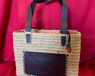 BUY IT NOW! $30. Dana Buchman Straw and Leather Tote. Dimensions are 10.5"W x 8"H x 4"D.