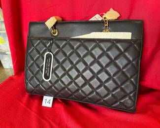 BUY IT NOW! $50. Lord & Taylor, Black Quilted Leather Tote. Dimensions are 15"W x 11"H x 3"D. New.