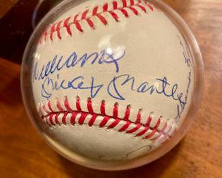 500 Home Run Club signed baseball with COA. Ball has 11 signatures including: Mickey Mantle, Hank Aaron,  Willie Mays, Reggie Jackson, Ernie Banks, Ted Williams, Eddie Matthews, Harmon Killebrew, Mike Schmidt, Willie McCovey, and Frank Robinson!
We will be taking offers on the ball at the register. 