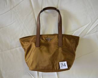 BUY IT NOW! $200. Vintage Prada Triangle Logo Tessuto Nylon Tote/Shoulder Bag. Color Tessuto (Golden Brown). Dimensions are approx. 13"W x 7"H x 6"D.