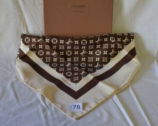 BUY IT NOW! $120. Vintage Louis Vuitton Brown and Beige Printed Monogrammed Silk Scarf. Dimensions are approx. 30.5" Square.