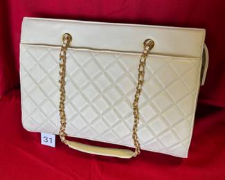 BUY IT NOW! $50. Lord & Taylor, Ivory, Quilted Leather Tote. Dimensions are 15"W x 11"H x 3"D. New.