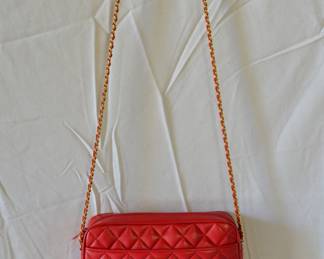 BUY IT NOW! $250. Vintage Givenchy Red Quilted Leather with Gold-Tone Chain Strap Cross Body Handbag. Dimensions are approx. 10"W x 7"H x 2"D.